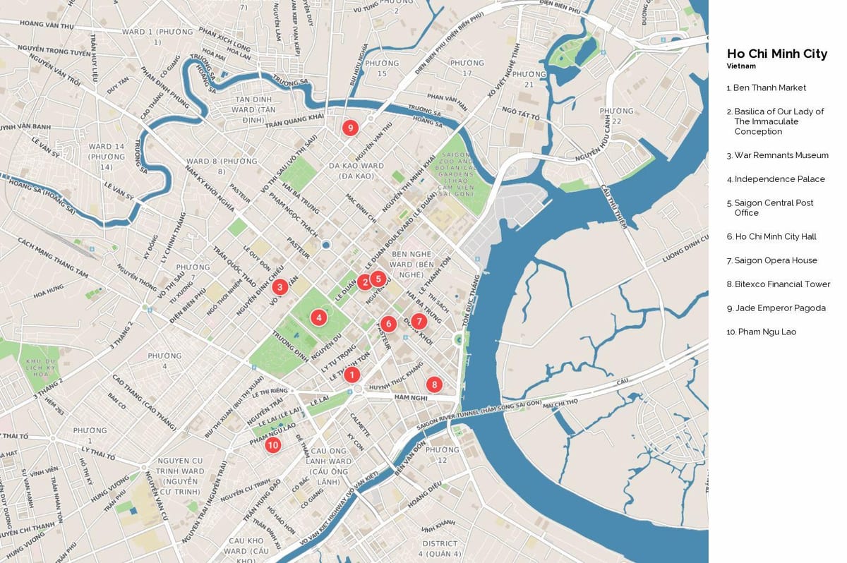 ho chi minh atraccións turísticas mapa
